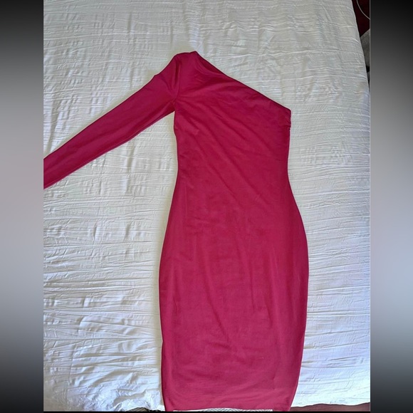 Kookai Maroon One Shoulder Long Sleeve Bodycon Dress - Picture 2 of 2
